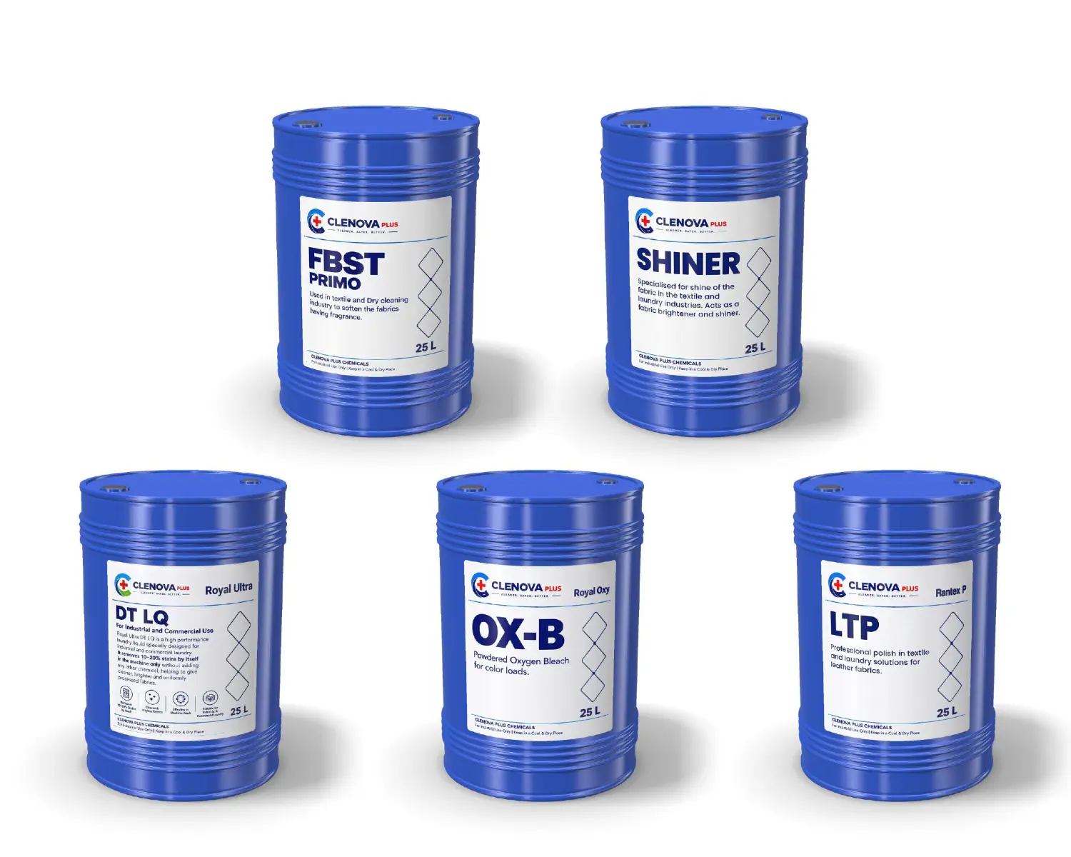 Clenova Plus L&D textile chemicals – DT LQ, FBST Primo, OX-B, Shiner, LTP
